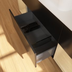 Тумба под раковину Villeroy & Boch Finion 160х50,1 см с подсветкой МДФ черный матовый лак/стекло белое матовое G451PCPD