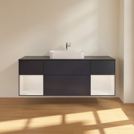 Тумба под раковину Villeroy & Boch Finion 160х50,1 см с подсветкой МДФ темно-синий матовый лак/стекло черное матовое G452GFHG