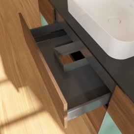 Тумба під раковину Villeroy & Boch Finion 160х50,1 см із підсвічуванням МДФ шпон волоського горіха/скло чорне матове G452GMGN