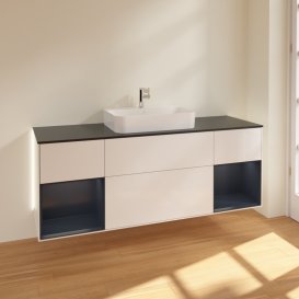 Тумба под раковину Villeroy & Boch Finion 160х50,1 см с подсветкой МДФ глянцевый белый лак/стекло черное матовое G452HGGF