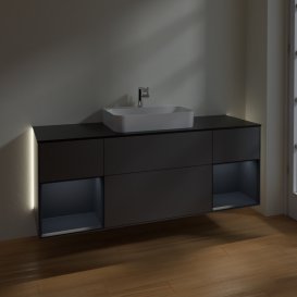 Тумба под раковину Villeroy & Boch Finion 160х50,1 см с подсветкой МДФ антрацит матовый лак/стекло черное матовое G452HGGK