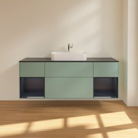 Тумба під раковину Villeroy & Boch Finion 160х50,1 см із підсвічуванням МДФ оливковий матовий лак/скло чорне матове G452HGGM