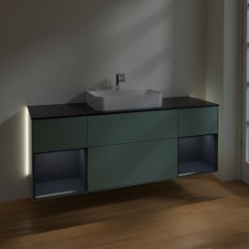 Тумба під раковину Villeroy & Boch Finion 160х50,1 см із підсвічуванням МДФ оливковий матовий лак/скло чорне матове G452HGGM