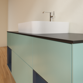 Тумба під раковину Villeroy & Boch Finion 160х50,1 см із підсвічуванням МДФ оливковий матовий лак/скло чорне матове G452HGGM