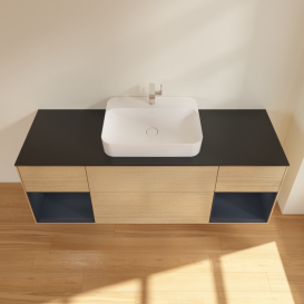 Тумба под раковину Villeroy & Boch Finion 160х50,1 см с подсветкой МДФ шпон дуба/стекло черное матовое G452HGPC