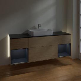 Тумба под раковину Villeroy & Boch Finion 160х50,1 см с подсветкой МДФ шпон дуба/стекло черное матовое G452HGPC