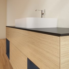 Тумба под раковину Villeroy & Boch Finion 160х50,1 см с подсветкой МДФ шпон дуба/стекло черное матовое G452HGPC