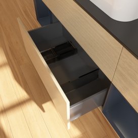 Тумба под раковину Villeroy & Boch Finion 160х50,1 см с подсветкой МДФ шпон дуба/стекло черное матовое G452HGPC