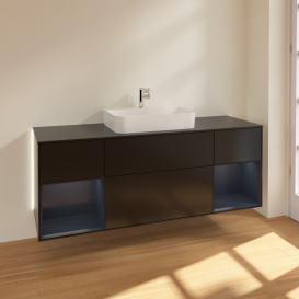 Тумба под раковину Villeroy & Boch Finion 160х50,1 см с подсветкой МДФ черный матовый лак/стекло черное матовое G452HGPD