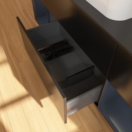 Тумба под раковину Villeroy & Boch Finion 160х50,1 см с подсветкой МДФ черный матовый лак/стекло черное матовое G452HGPD
