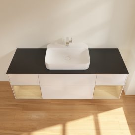 Тумба під раковину Villeroy & Boch Finion 160х50,1 см з підсвічуванням МДФ білий глянцевий лак/скло чорне матове G452PCGF