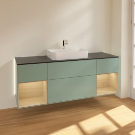 Тумба під раковину Villeroy & Boch Finion 160х50,1 см із підсвічуванням МДФ оливковий матовий лак/скло чорне матове G452PCGM