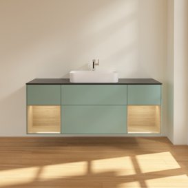 Тумба під раковину Villeroy & Boch Finion 160х50,1 см із підсвічуванням МДФ оливковий матовий лак/скло чорне матове G452PCGM