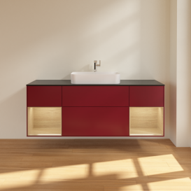 Тумба под раковину Villeroy & Boch Finion 160х50,1 см с подсветкой МДФ пион матовый лак/стекло черное матовое G452PCHB