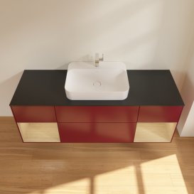 Тумба под раковину Villeroy & Boch Finion 160х50,1 см с подсветкой МДФ пион матовый лак/стекло черное матовое G452PCHB