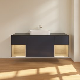 Тумба під раковину Villeroy & Boch Finion 160х50,1 см із підсвічуванням МДФ темно-синій матовий лак/скло чорне матове G452PCHG
