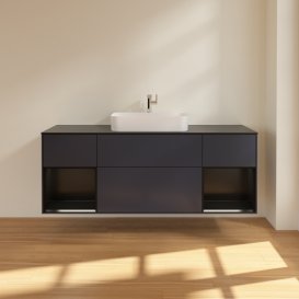 Тумба під раковину Villeroy & Boch Finion 160х50,1 см із підсвічуванням МДФ темно-синій матовий лак/скло чорне матове G452PDHG