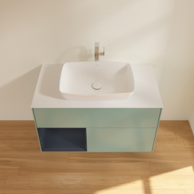 Тумба під раковину Villeroy & Boch Finion 100х50,1 см із підсвічуванням МДФ оливковий матовий лак/скло біле матове F771HGGM