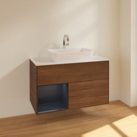 Тумба под раковину Villeroy & Boch Finion 100х50,1 см с подсветкой МДФ шпон грецкого ореха/стекло белое матовое F771HGGN