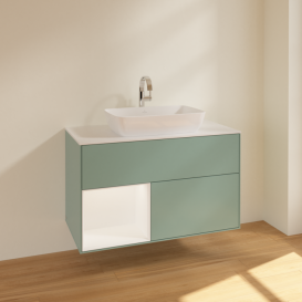 Тумба під раковину Villeroy & Boch Finion 100х50,1 см із підсвічуванням МДФ оливковий матовий лак/скло біле матове F771MTGM