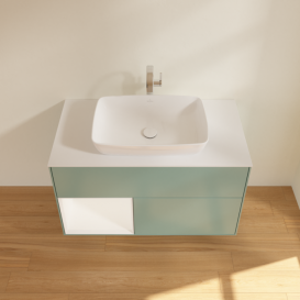 Тумба під раковину Villeroy & Boch Finion 100х50,1 см із підсвічуванням МДФ оливковий матовий лак/скло біле матове F771MTGM