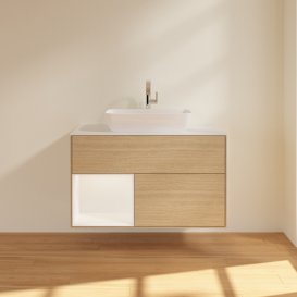 Тумба під раковину Villeroy & Boch Finion 100х50,1 см із підсвічуванням МДФ шпон дуба/скло біле матове F771MTPC