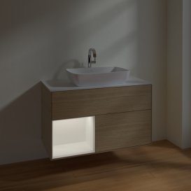 Тумба під раковину Villeroy & Boch Finion 100х50,1 см із підсвічуванням МДФ шпон дуба/скло біле матове F771MTPC