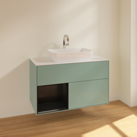 Тумба під раковину Villeroy & Boch Finion 100х50,1 см із підсвічуванням МДФ оливковий матовий лак/скло біле матове F771PDGM