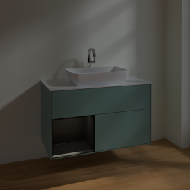 Тумба під раковину Villeroy & Boch Finion 100х50,1 см із підсвічуванням МДФ оливковий матовий лак/скло біле матове F771PDGM