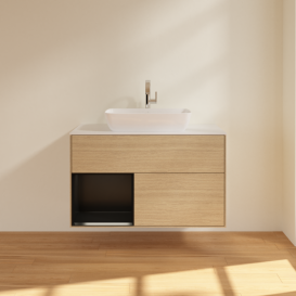 Тумба під раковину Villeroy & Boch Finion 100х50,1 см із підсвічуванням МДФ шпон дуба/скло біле матове F771PDPC