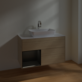 Тумба під раковину Villeroy & Boch Finion 100х50,1 см із підсвічуванням МДФ шпон дуба/скло біле матове F771PDPC