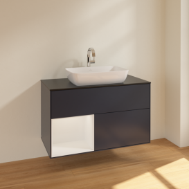 Тумба під раковину Villeroy & Boch Finion 100х50,1 см із підсвічуванням МДФ темно-синій матовий лак/скло чорне матове F772GFHG