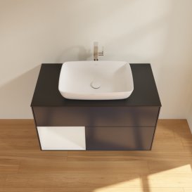 Тумба під раковину Villeroy & Boch Finion 100х50,1 см із підсвічуванням МДФ темно-синій матовий лак/скло чорне матове F772GFHG