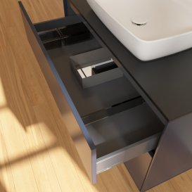 Тумба під раковину Villeroy & Boch Finion 100х50,1 см із підсвічуванням МДФ темно-синій матовий лак/скло чорне матове F772GFHG