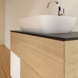 Тумба під раковину Villeroy & Boch Finion 100х50,1 см з підсвічуванням МДФ шпон дуба/скло чорне матове F772GFPC