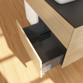 Тумба під раковину Villeroy & Boch Finion 100х50,1 см з підсвічуванням МДФ шпон дуба/скло чорне матове F772GFPC