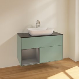 Тумба під раковину Villeroy & Boch Finion 100х50,1 см із підсвічуванням МДФ оливковий матовий лак/скло чорне матове F772GKGM