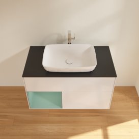 Тумба под раковину Villeroy & Boch Finion 100х50,1 см с подсветкой МДФ глянцевый белый лак/стекло черное матовое F772GMGF