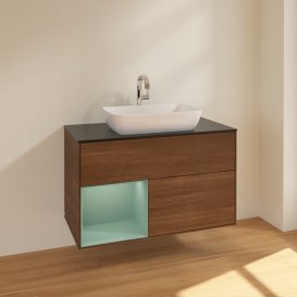 Тумба под раковину Villeroy & Boch Finion 100х50,1 см с подсветкой МДФ шпон грецкого ореха/стекло черное матовое F772GMGN