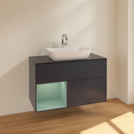 Тумба под раковину Villeroy & Boch Finion 100х50,1 см с подсветкой МДФ темно-синий матовый лак/стекло черное матовое F772GMHG