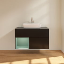 Тумба под раковину Villeroy & Boch Finion 100х50,1 см с подсветкой МДФ черный матовый лак/стекло черное матовое F772GMPD