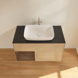 Тумба под раковину Villeroy & Boch Finion 100х50,1 см с подсветкой МДФ шпон дуба/стекло черное матовое F772GNPC