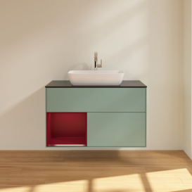 Тумба под раковину Villeroy & Boch Finion 100х50,1 см с подсветкой МДФ оливковый матовый лак/стекло черное матовое F772HBGM