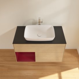 Тумба под раковину Villeroy & Boch Finion 100х50,1 см с подсветкой МДФ шпон дуба/стекло черное матовое F772HBPC