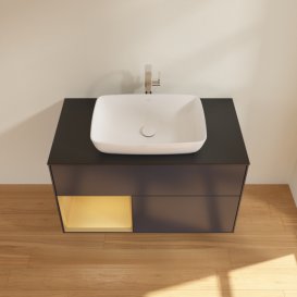 Тумба під раковину Villeroy & Boch Finion 100х50,1 см із підсвічуванням МДФ темно-синій матовий лак/скло чорне матове F772HFHG