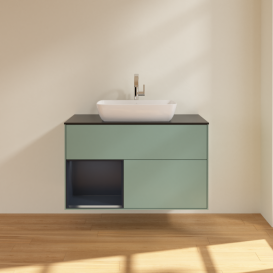 Тумба под раковину Villeroy & Boch Finion 100х50,1 см с подсветкой МДФ оливковый матовый лак/стекло черное матовое F772HGGM