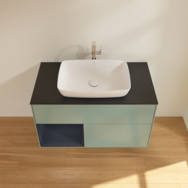 Тумба под раковину Villeroy & Boch Finion 100х50,1 см с подсветкой МДФ оливковый матовый лак/стекло черное матовое F772HGGM