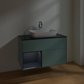 Тумба под раковину Villeroy & Boch Finion 100х50,1 см с подсветкой МДФ оливковый матовый лак/стекло черное матовое F772HGGM