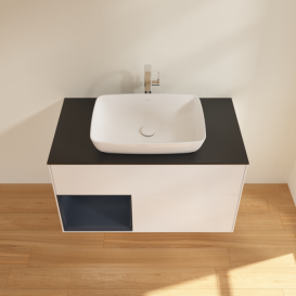 Тумба под раковину Villeroy & Boch Finion 100х50,1 см с подсветкой МДФ белый матовый лак/стекло черное матовое F772HGMT