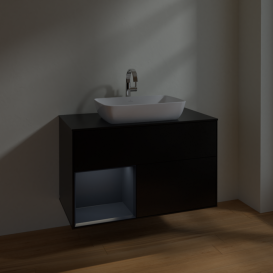 Тумба под раковину Villeroy & Boch Finion 100х50,1 см с подсветкой МДФ черный матовый лак/стекло черное матовое F772HGPD